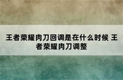 王者荣耀肉刀回调是在什么时候 王者荣耀肉刀调整